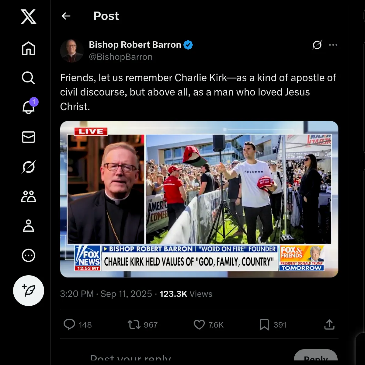 Bishop Robert Barron praises late far-right activist Charlie Kirk following fatal shooting